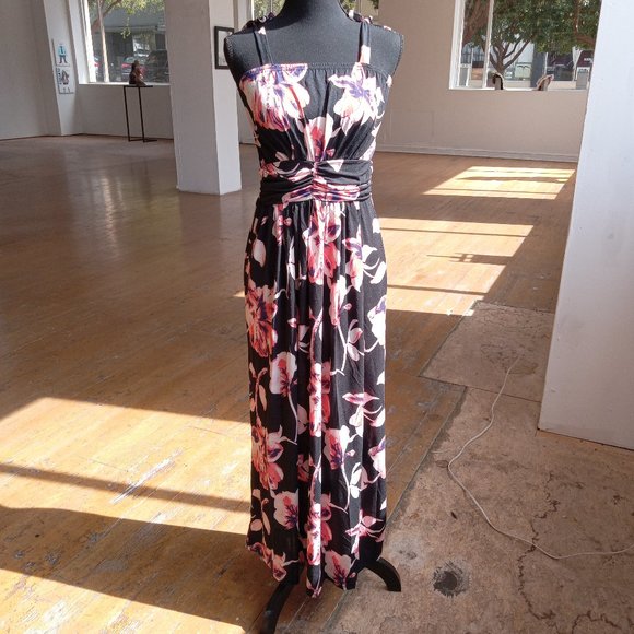 Dresses & Skirts - Pink purple and black floral Maxi length dress
